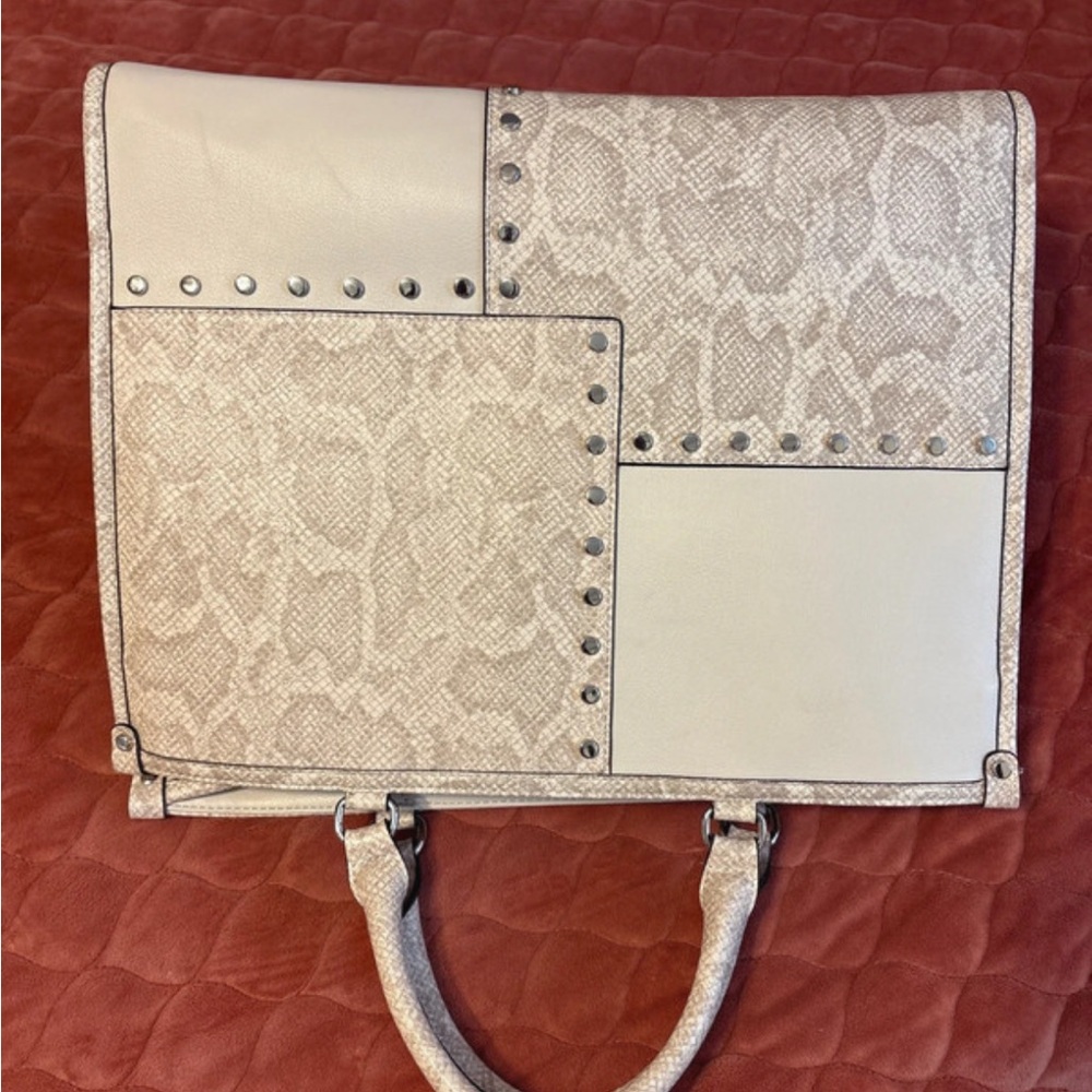 INC International Concepts Beige Patchwork Satchel - image 2